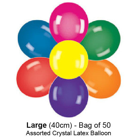 Qualatex - Crystal 40cm Balloons - Assorted Colours - Pkt 50