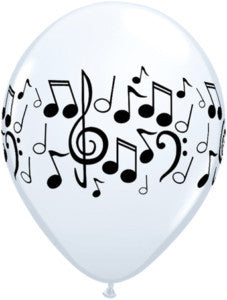 Qualatex - Printed 30cm Balloons - Music Notes - White - Pkt 100