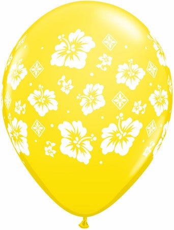 Qualatex - Printed 30cm Balloons - Tropical Hibiscus Flowers - Crystal Assortment - Pkt 25