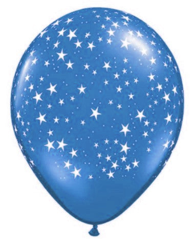 Qualatex - Printed 30cm Balloons - Stars-A-Round - Crystal Blue - Pkt 100