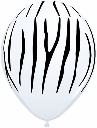 Qualatex - Printed 30cm Balloons - Zebra Stripes - White - Pkt 25